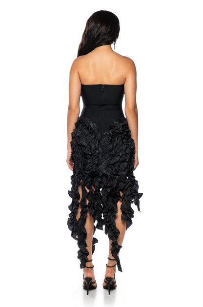 DONT STOP THE PARTY ASYMMETRICAL MIDI DRESS