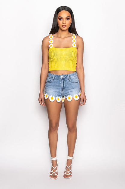 DREAMING DAISIES HIGH WAIST DENIM SHORT