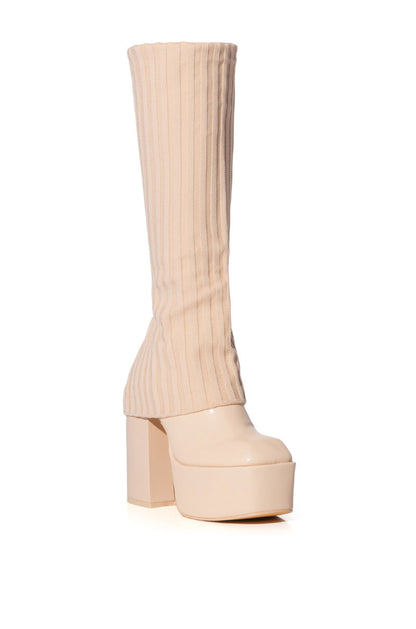 LEILA KNIT FOLD OVER CHUNKY BOOT IN NUDE