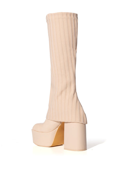 LEILA KNIT FOLD OVER CHUNKY BOOT IN NUDE