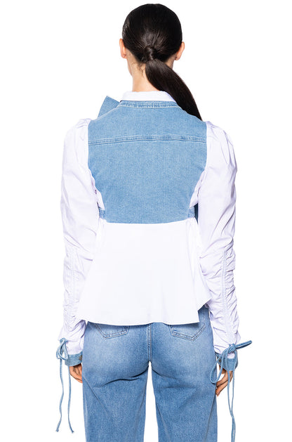 FAITH DENIM TIE POPLIN BLOUSE
