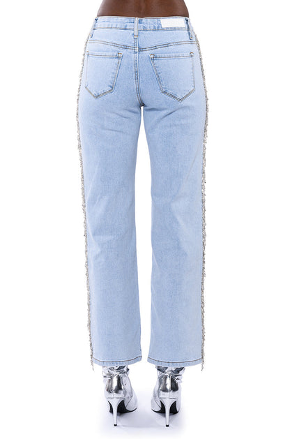FEELING LIKE A STAR RHINESTONE WIDE LEG JEANS