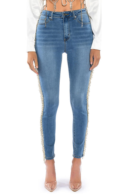 FELLING LIKE A STAR HIGH RISE RHINESTONE SKINNY JEANS