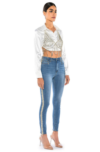FELLING LIKE A STAR HIGH RISE RHINESTONE SKINNY JEANS