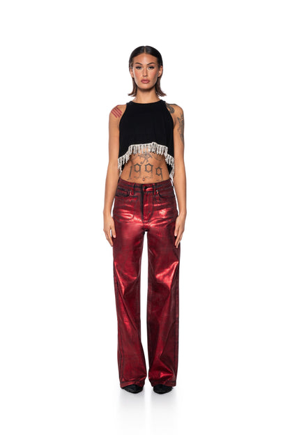 FEVER DREAM RHINESTONE FRINGE OPEN BACK TANK TOP