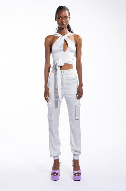 FIASCO SATIN HALTER CROP TOP