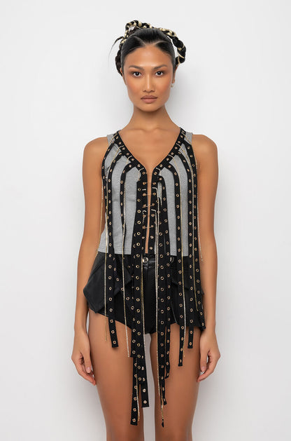FINESSE EMBELLISHED FRINGED TANK TOP