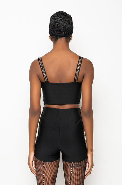 FIRST PLACE RHINESTONE TRIM BANDAGE CROP TOP