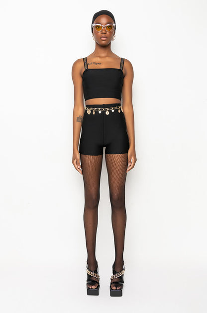 FIRST PLACE RHINESTONE TRIM BANDAGE CROP TOP