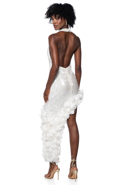 FLAPPER ASYMMETRICAL FEATHER SEQUIN MINI DRESS
