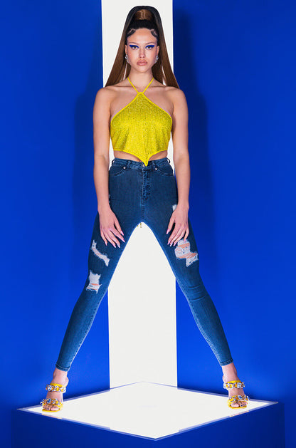 FLEX-FIT EXTREME STRETCH HIGH WAISTED DISTRESSED SKINNY JEANS