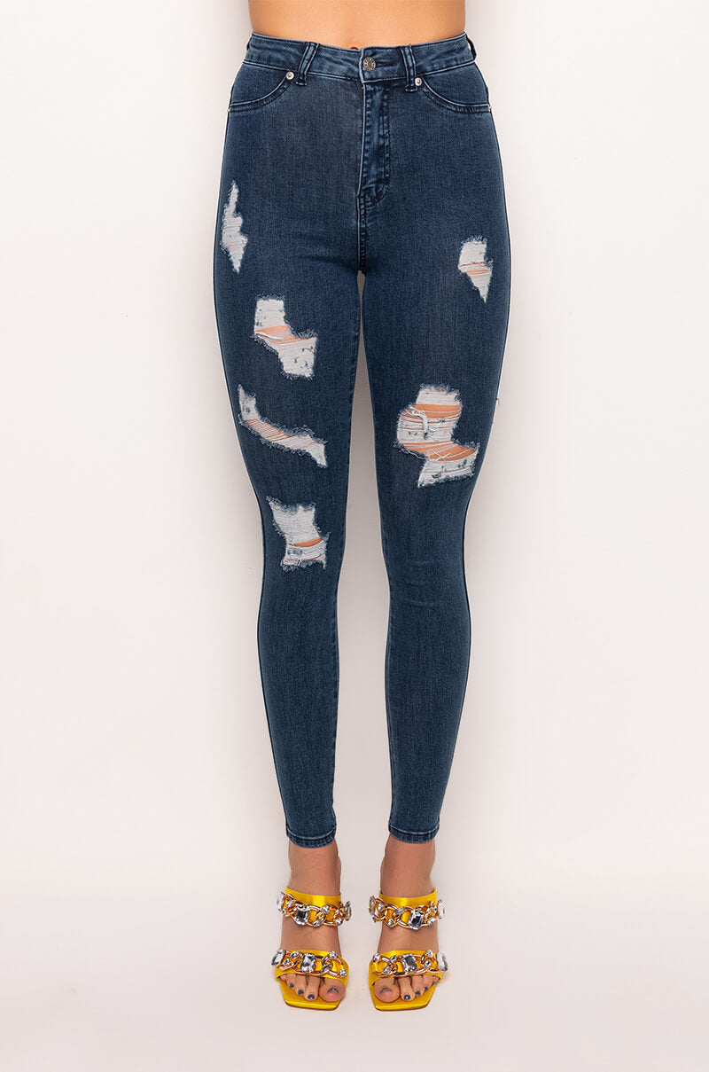 FLEX-FIT EXTREME STRETCH HIGH WAISTED DISTRESSED SKINNY JEANS