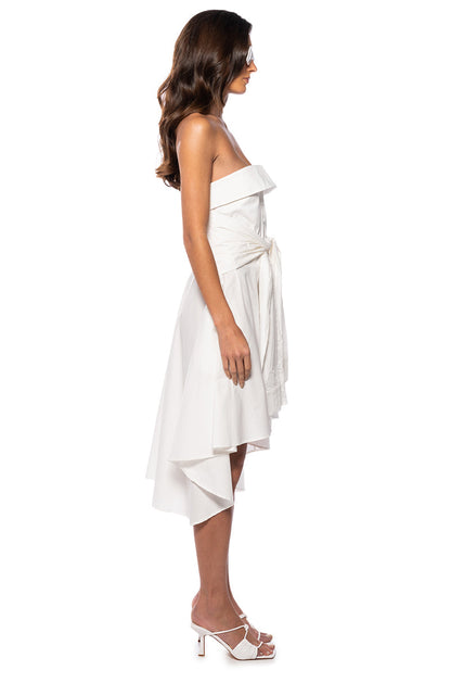 FLORA STRAPLESS TIE WAIST POPLIN MINI DRESS