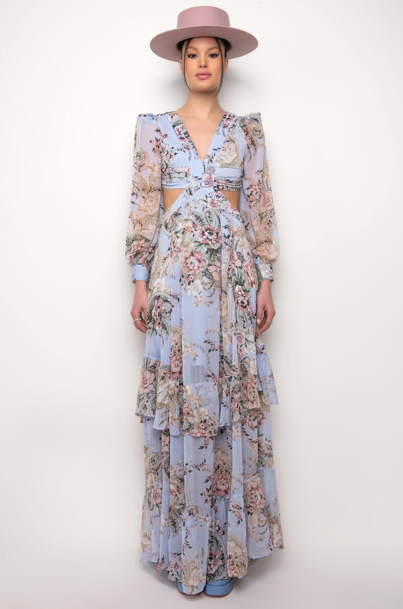 FLORAL PRINT CUT OUT MAXI DRESS