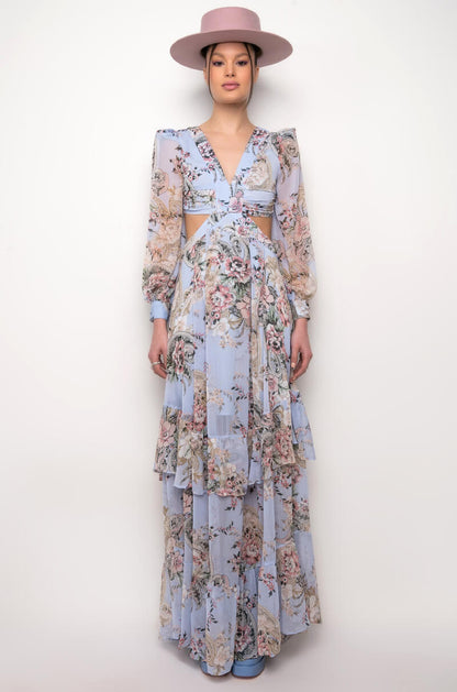 FLORAL PRINT CUT OUT MAXI DRESS