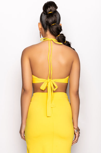 FLY GAL CUTOUT HALTER CROP TOP