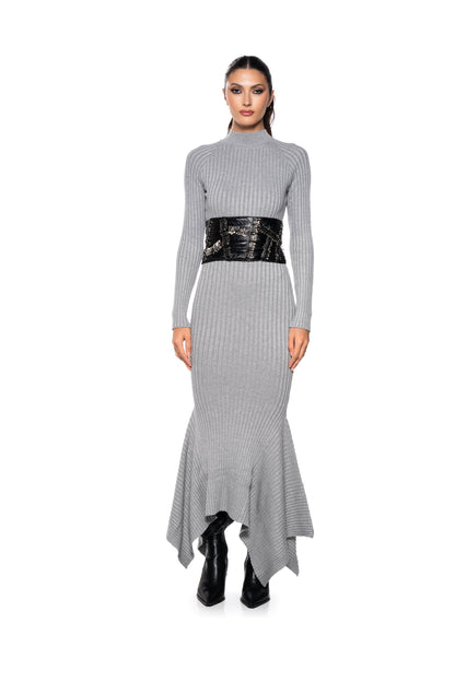 FORGET ME NOT LONG SLEEVE MOCK NECK MAXI DRESS IN HEATHER GREY