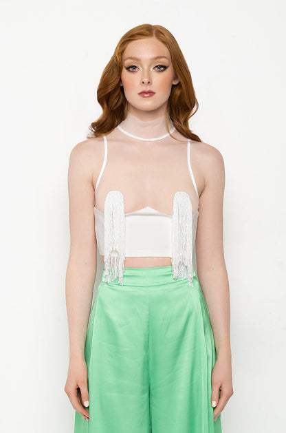 FREE THE TASSEL CROPPED MOCK NECK TANK