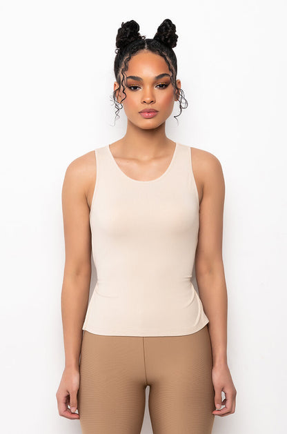FRESH PERSPECTIVE TIE BACK RIBBED TANK