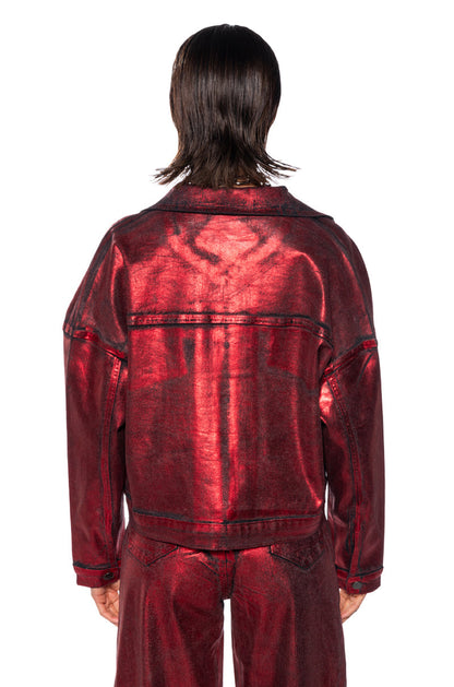 FULL RIDE METALLIC DENIM JACKET IN RED