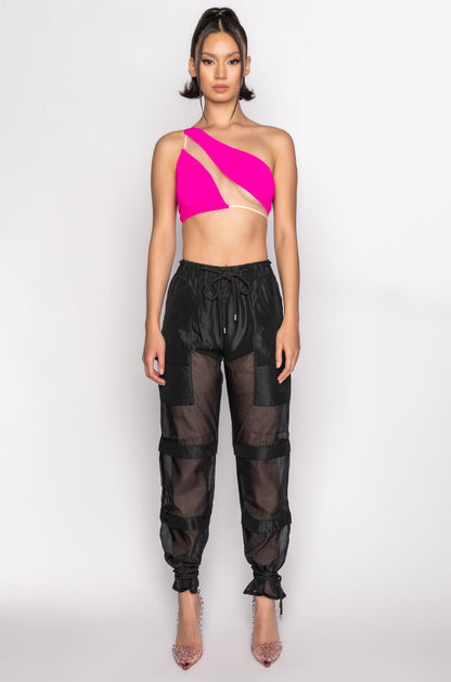 IRIS ONE SHOULDER ILLUSION CROP TANK