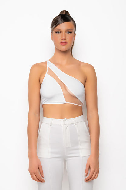 IRIS ONE SHOULDER ILLUSION CROP TANK