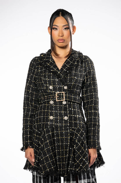 GEMMA BELTED TWEED MINI DRESS