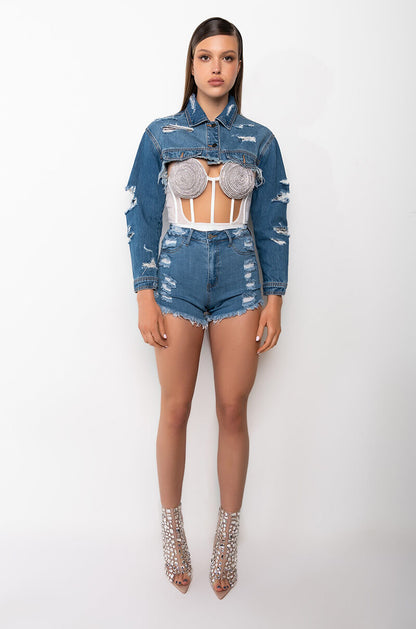 MARINA DISTRESSED DENIM SHORT