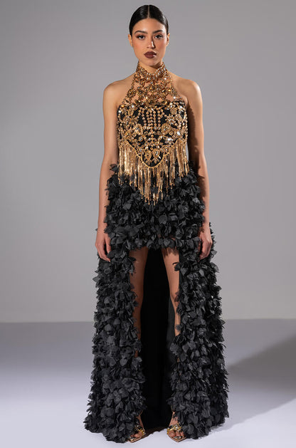 GIRL ON FIRE CASCADING HIGH LOW TUBE DRESS