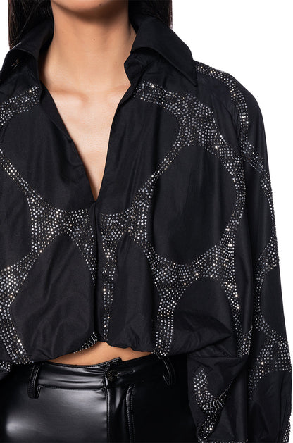 GIRLS LOVE MONEY SATIN COLLARED BLOUSE