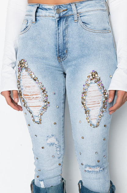 GLAMOUR RHINESTONE SKINNY JEANS