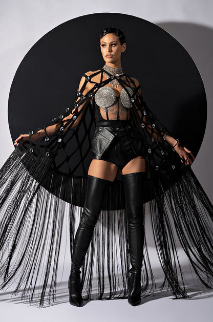 GLITCH IN THE MATRIX RHINESTONE MESH HALTER BODYSUIT