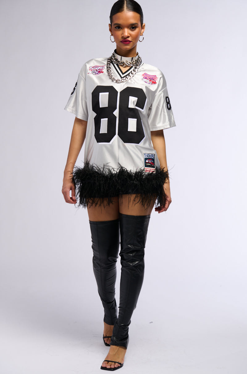 GO SPORTS FEATHER TRIM JERSEY TSHIRT DRESS