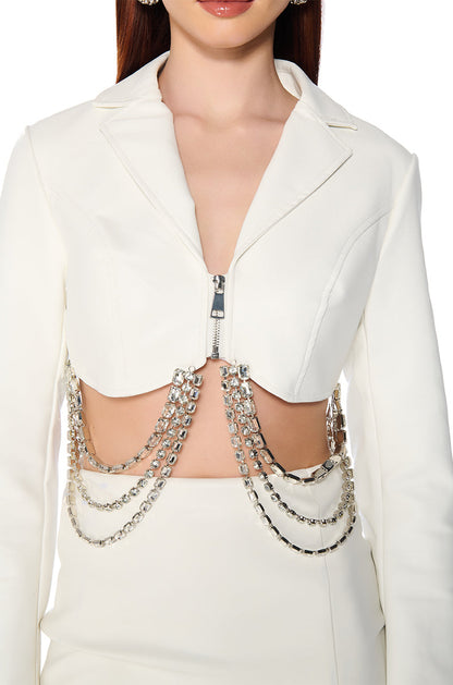 GWEN CROP FAUX LEATHER RHINESTONE MOTO
