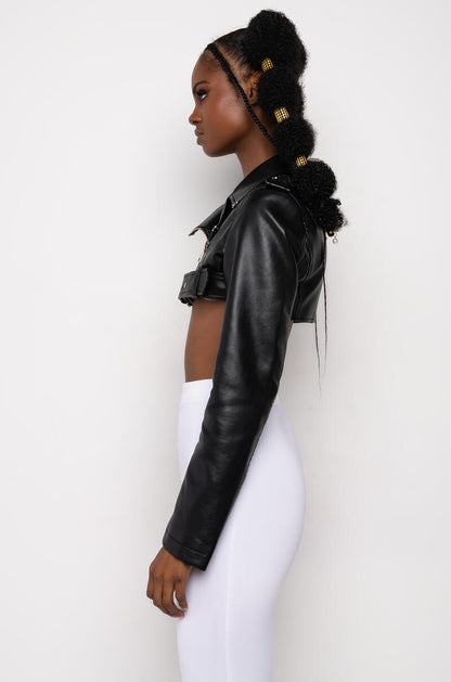 HALF MY HEART ULTRA CROPPED MOTO JACKET