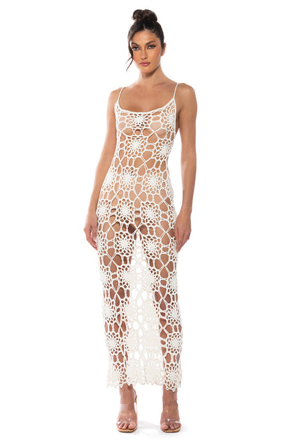 LANA CROCHET HALTER NECK MIDI DRESS
