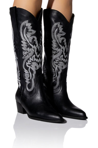 IGGY METALLIC WESTERN STYLE BELOW THE KNEE BOOT IN BLACKWHITE