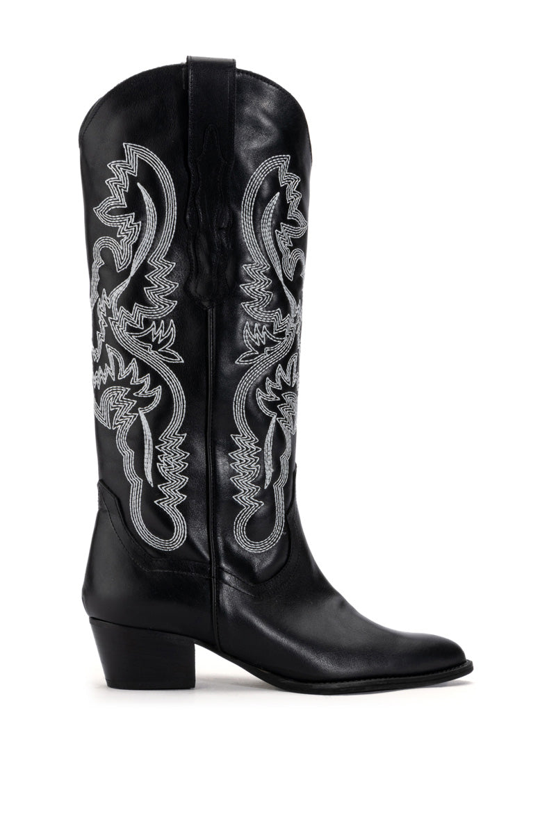 IGGY METALLIC WESTERN STYLE BELOW THE KNEE BOOT IN BLACKWHITE