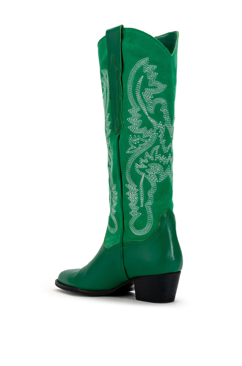 IGGY METALLIC WESTERN STYLE BELOW THE KNEE BOOT IN GREEN
