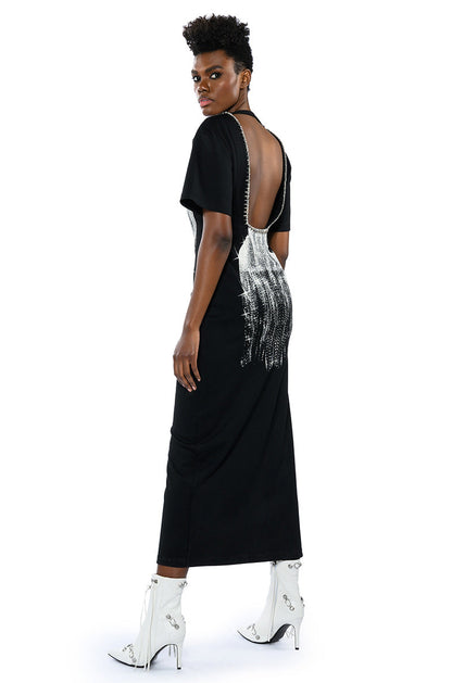 ILLUSIONS STUD DETAIL GRAPHIC MAXI DRESS