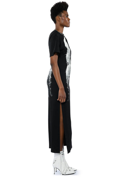 ILLUSIONS STUD DETAIL GRAPHIC MAXI DRESS