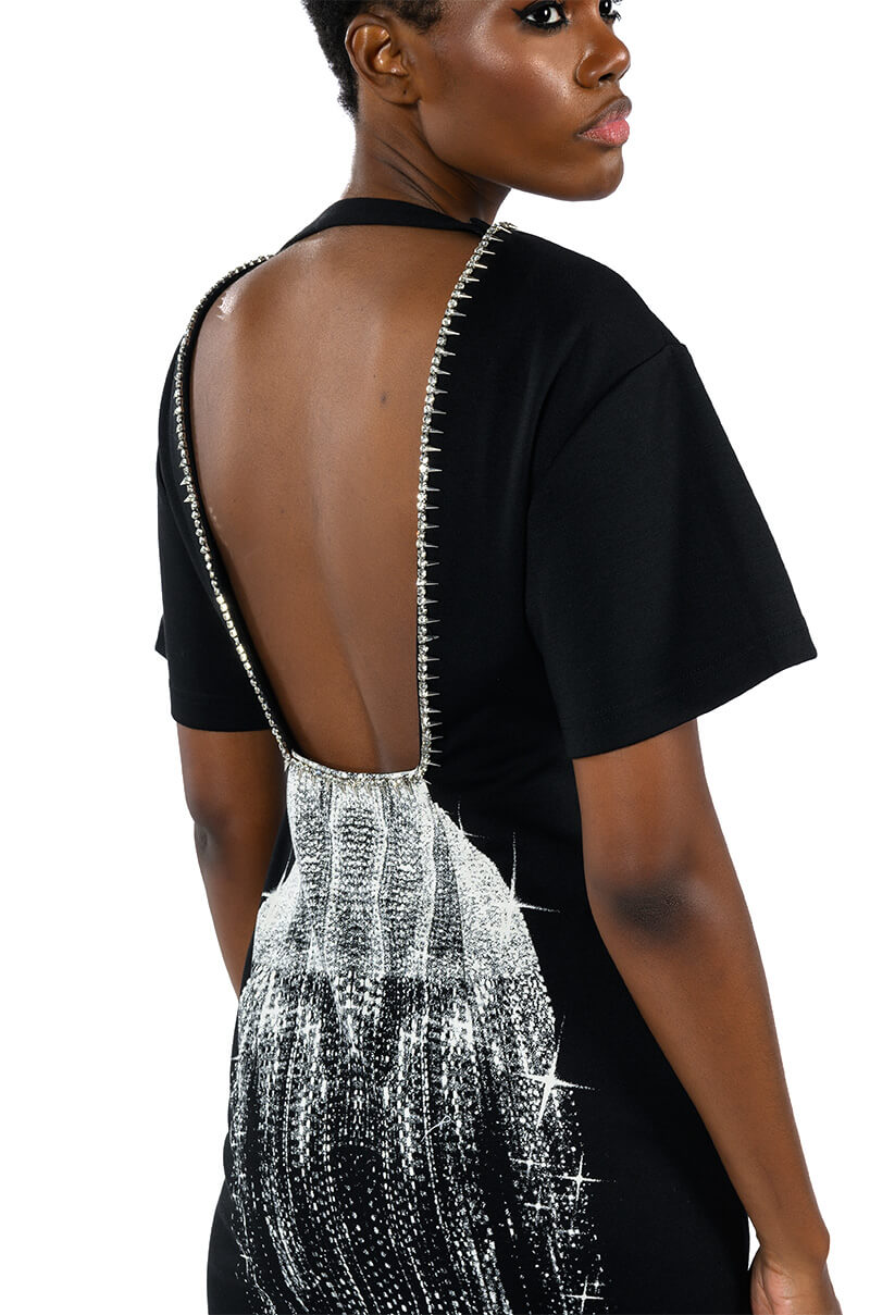 ILLUSIONS STUD DETAIL GRAPHIC MAXI DRESS