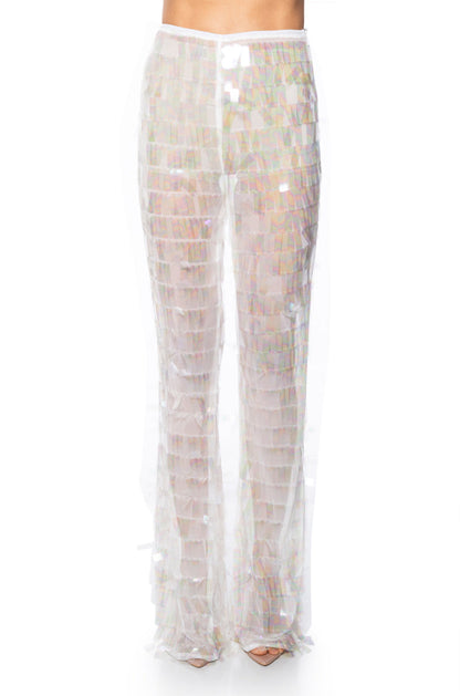 IMPRESS ME IRIDESCENT WIDE LEG SEQUIN PANT