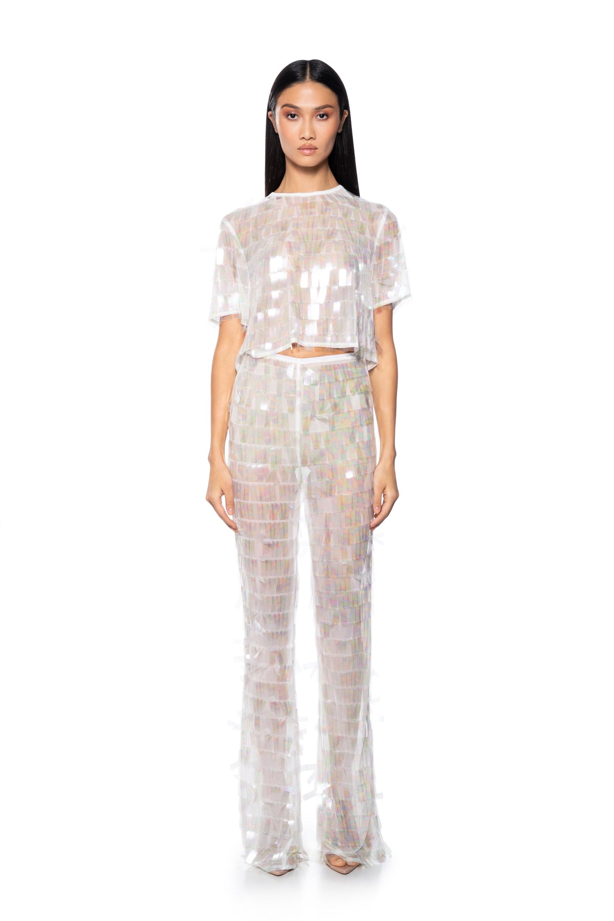 IMPRESS ME IRIDESCENT WIDE LEG SEQUIN PANT