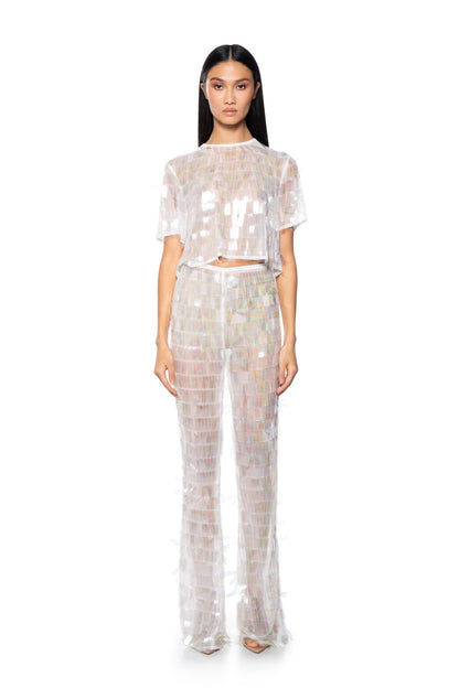 IMPRESS ME IRIDESCENT WIDE LEG SEQUIN PANT