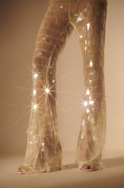 IMPRESS ME IRIDESCENT WIDE LEG SEQUIN PANT