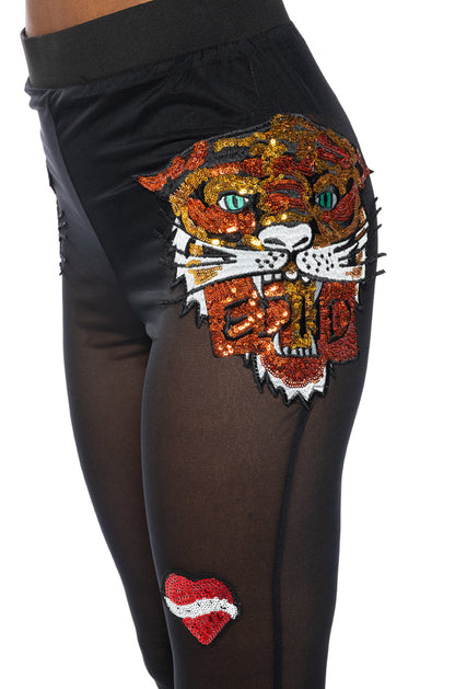 INKED SEQUIN APPLIQUE MESH LEGGING