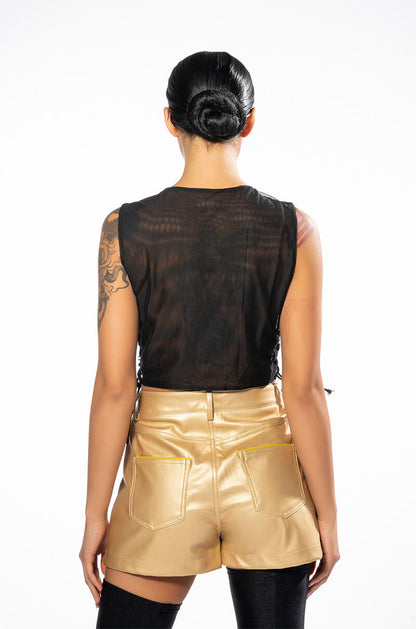 INKED SLEEVELESS SEQUIN APPLIQUE CROP TOP