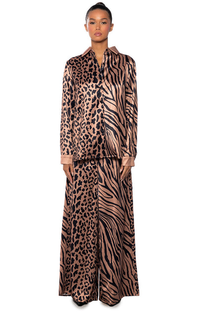 INTO THE NIGHT WIDE LEG PULL ON PANT IN BROWN MULTI
