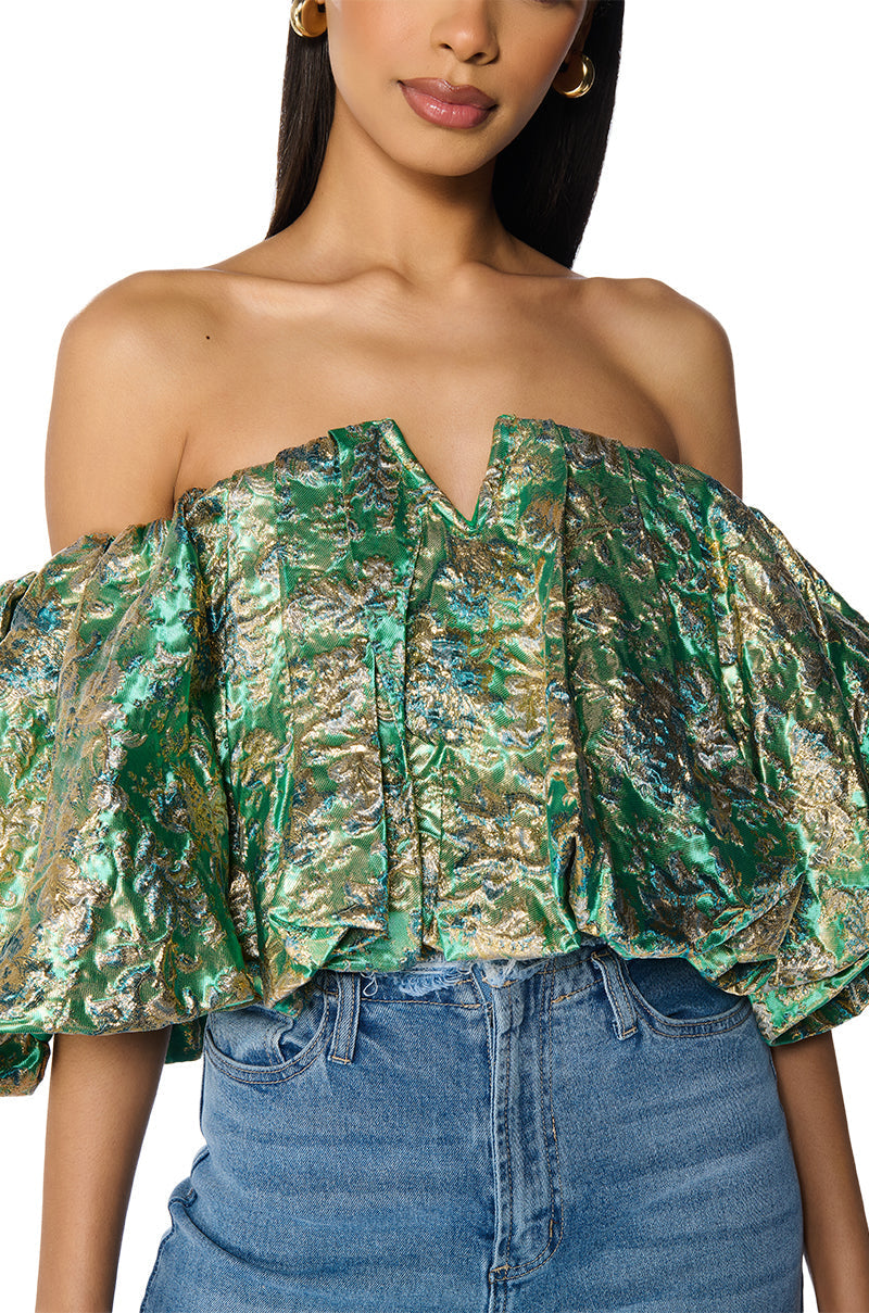 IRIS OFF THE SHOULDER BROCADE BLOUSE